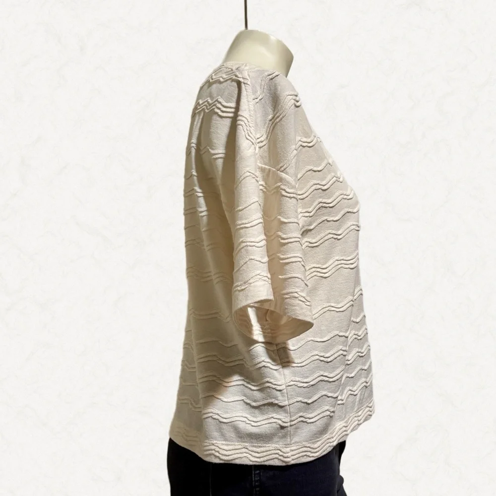 Madewell Texture & Thread Scallop-Stripe Top, Size Medium - Picture 3 of 5